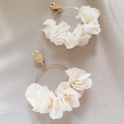 Boucles d'oreilles à clips fleurs stabilisées blanches