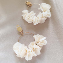 Charger l&#39;image dans la galerie, Boucles d&#39;oreilles à clips fleurs stabilisées blanches
