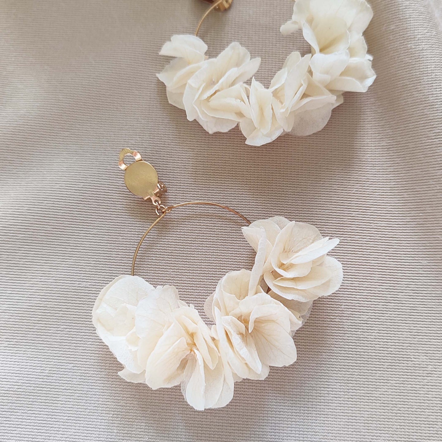 Boucles d'oreilles à clips fleurs stabilisées blanches