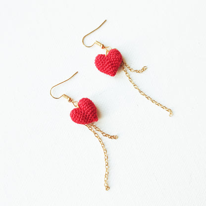 boucles d'oreilles de cœur  au crochet