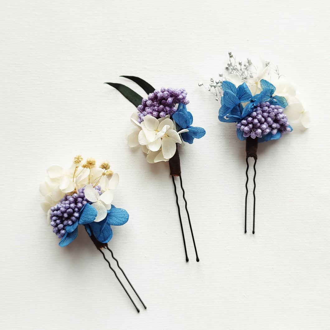 Épingle en fleurs blues stabilisées